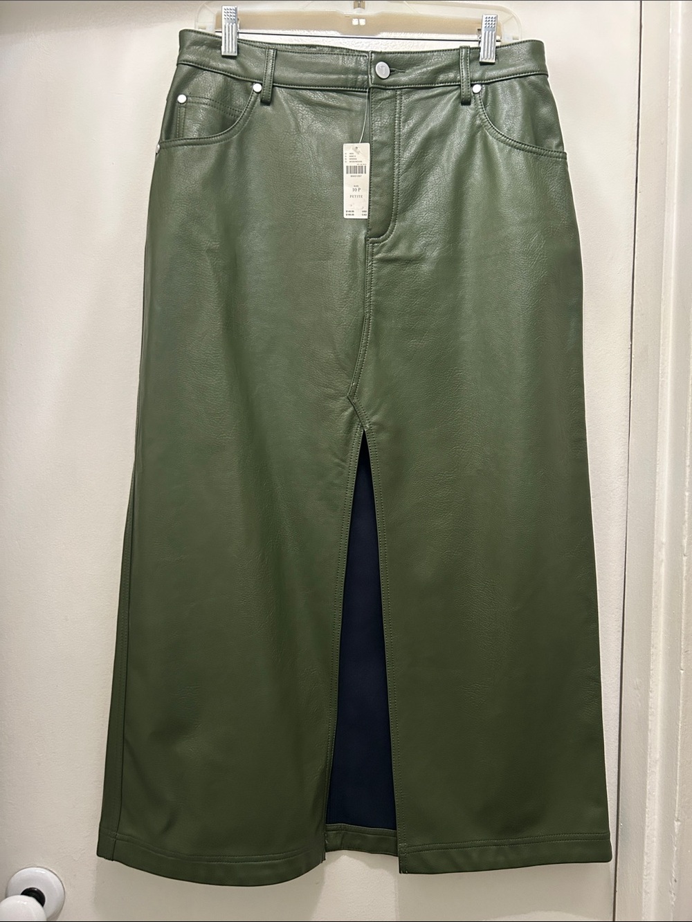 Pilcro - Moss Green Anthropologie Faux Leather Midi Skirt with Front Slit